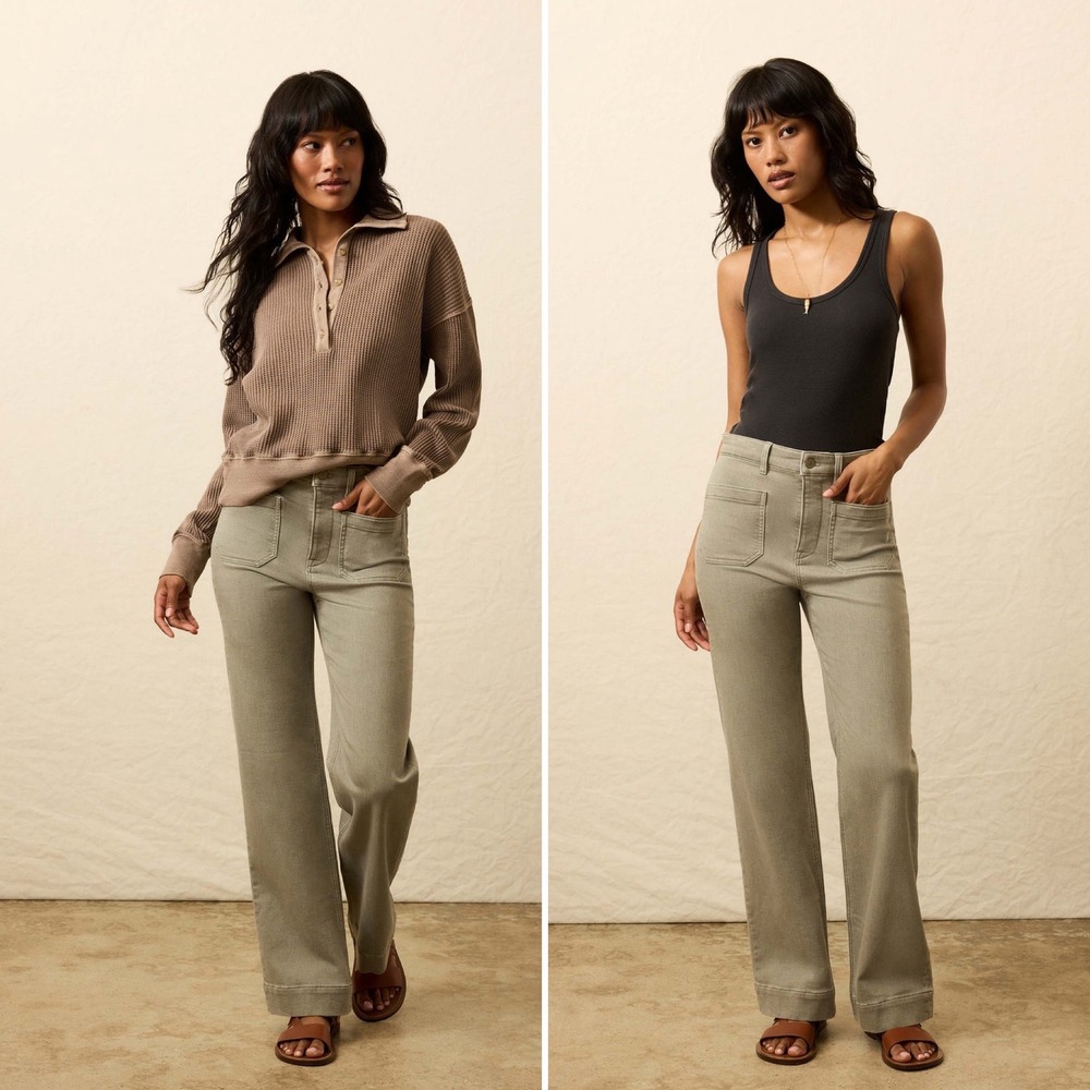 NWT Faherty Stretch Terry Patch Pocket Pant Size 31 Coastal Sage Wide Leg Green